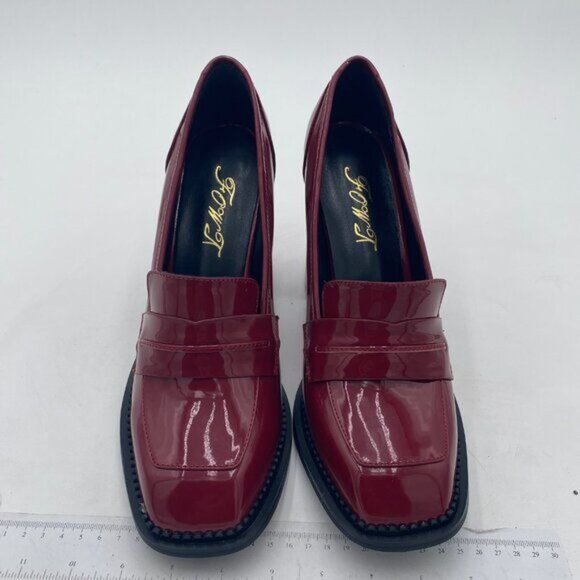 FOWT Red High Block Heels Loafers Square Toe Pumps Walking Shoes School Oxfords - Picture 3 of 8